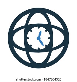 Clock, time zone, world icon. Glyph vector isolated on a white background.