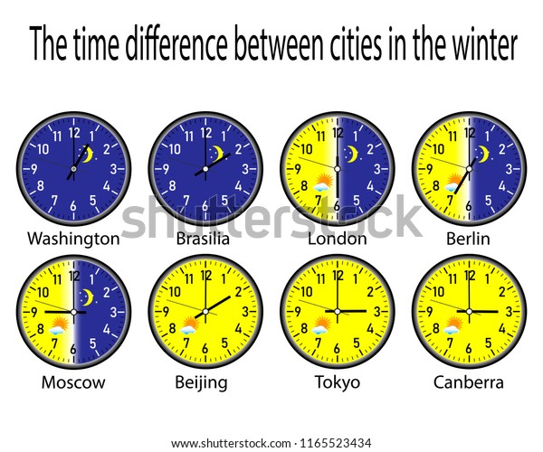 Clock Time Zones On White Background Stock Vector (Royalty Free