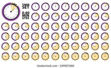 Clock Timer 0 To 60 Minutes Collection - Vector Illustration - Isolated On White Background