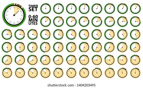 Clock Timer 0 To 60 Minutes Collection - Vector Illustration - Isolated On White Background