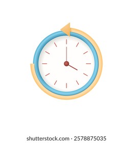 A clock or timer with an arrow pointing in the opposite direction of the countdown. Vector 3D illustration.