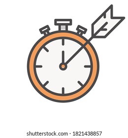 Clock timer with arrow vector icon for computer and mobile phone apps.