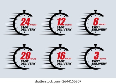 Clock timer Fast delivery icon Express delivery and urgent delivery services stopwatch sign Clock timer set vector
