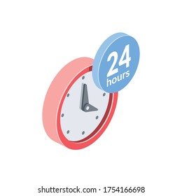 Clock timer hours. Vector 3d isometric, color web icon, new flat style. Creative illustration design, isolated graphic idea for infographics.