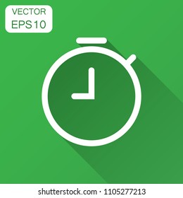 Clock timer icon in flat style. Time alarm illustration with long shadow. Stopwatch clock business concept.