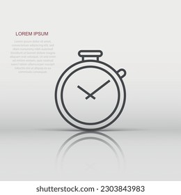 Clock timer icon in flat style. Time alarm illustration on white isolated background. Stopwatch clock business concept.