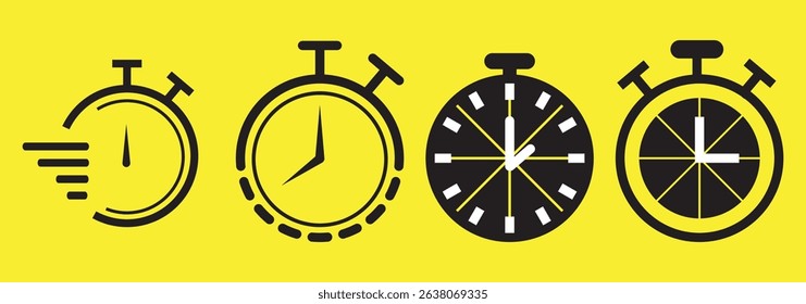 Clock or Timer icon set in variety colorful Design. Clock icon set. Time icon vector. alarm clock icons, watch icon symbol. Vector illustration.