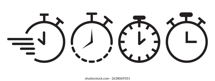 Clock or Timer icon set in variety colorful Design. Clock icon set. Time icon vector. alarm clock icons, watch icon symbol. Vector illustration.