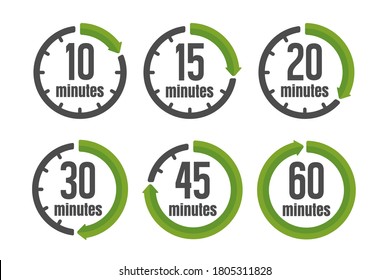 Clock , timer (time passage) color icon set ( form 10 minutes to 60 minutes)	