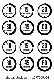 Clock , timer (time passage) icon set ( form 10 seconds to 60 seconds / form 10 minutes to 60 minutes)