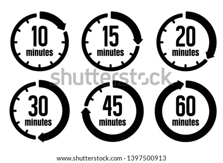 Clock , timer (time passage) icon set ( form 10 minutes to 60 minutes)