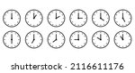 Clock or Timer vector icons set. Clock faces with arrows indicating different time