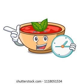 With clock tomato soup character cartoon