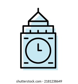 Clock tower building flat outline icon illustration travel landmark destination place.