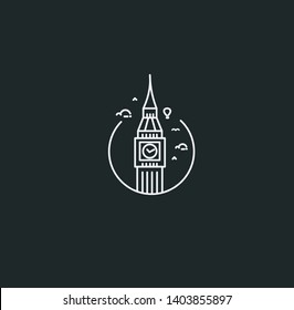 A Clock Tower Hand Drawn, Big Ben London - Outline for Design Vector Illustration