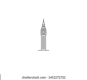 A Clock Tower Hand Drawn, Big Ben London - Outline for Design Vector Illustration