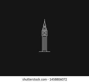 A Clock Tower Hand Drawn, Big Ben London - Outline for Design Vector Illustration