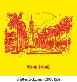 Clock Tower in Hong Kong. Vector hand drawn sketch.