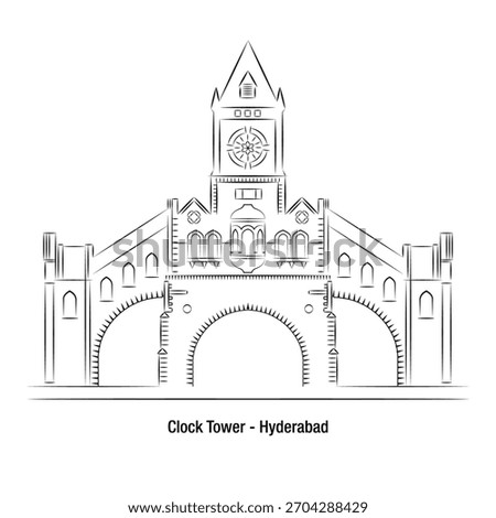 The Clock Tower Hyderabad, Sind built in the British era, stands as a historic landmark known for its striking architecture, cultural significance, and vibrant surrounding bazaars.