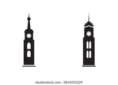 Clock tower icon silhouette on white background