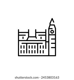 Clock Tower icon. Simplified representation of a famous clock tower, inspired by the iconic Big Ben in London, ideal for travel guides and cultural references. Vector illustration