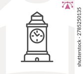 Clock tower line icon, city landmark concept. Vector graphics. Tower clock, city building sign and editable stroke, outline style icon for mobile or web design