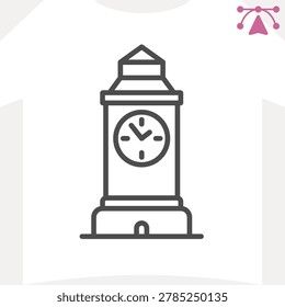 Clock tower line icon, city landmark concept. Vector graphics. Tower clock, city building sign and editable stroke, outline style icon for mobile or web design