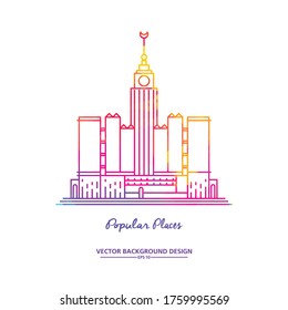 Clock tower, Mecca City, Saudi Arabia colors silhouette. Trendy vector, art style,  and tourist attractions for travel, to design flyers and brochures.