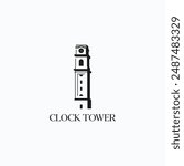 Clock tower minimal logo. Classic European bell tower architecture icon vector illustration