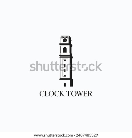 Clock tower minimal logo. Classic European bell tower architecture icon vector illustration