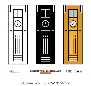 Clock Tower Nejmeh Square Line Icon. Beirut, Lebanon, Landmark, Silhouette, Color Vector, Editable Stroke.
