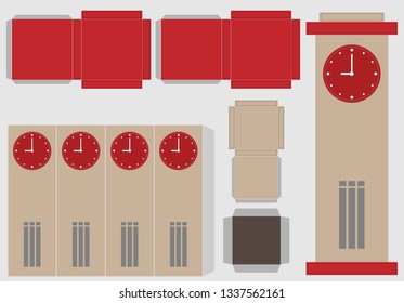 Clock tower paper Model vector and illustration cut and glue