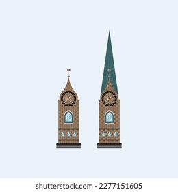 Clock tower retro colonial style building cartoon vector big Ben illustration