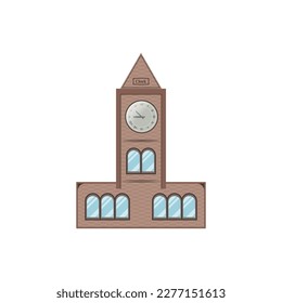 Clock tower retro colonial style building cartoon vector big Ben illustration