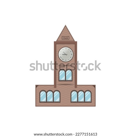 Clock tower retro colonial style building cartoon vector big Ben illustration