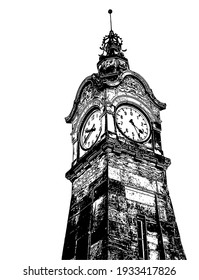 Clock tower at Rhine promenade, Dusseldorf, North Rhine Westphalia, Germany, Düsseldorf