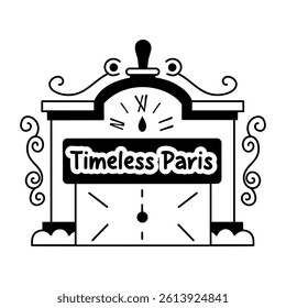Clock tower with timeless paris text, glyph sticker 
