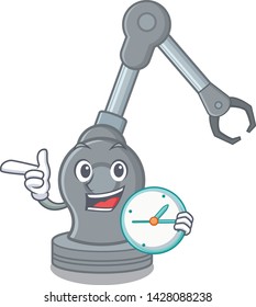 With clock toy robotic arm machine on cartoon shape