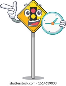 With clock traffic light ahead isolated with cartoon