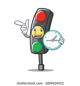 With clock traffic light character cartoon