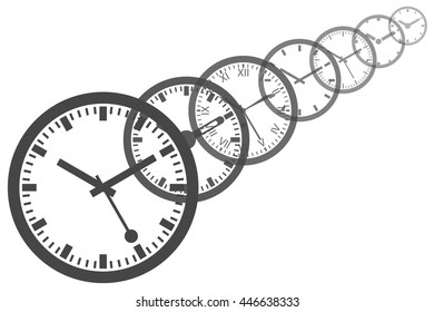 Clock Transformation - Outline Vector Illustration. Time theme. Simplified Lines Design.