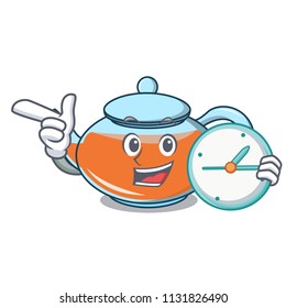 With clock transparent teapot character cartoon
