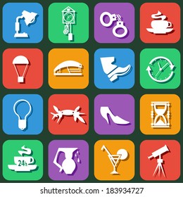 clock transportation drink flat icon set