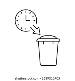 Clock With Trash Bin Solid Icon. Time Management And Waste Disposal Efficiency Silhouette Symbol. Scheduled Cleanup And Organization. Editable Stroke. Isolated Vector Illustration.
