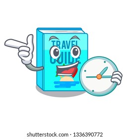 With Clock Travel Guide Book Isolated In Cartoon