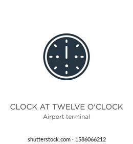 Clock at twelve o'clock icon vector. Trendy flat clock at twelve o'clock icon from airport terminal collection isolated on white background. Vector illustration can be used for web and mobile graphic 