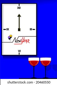 clock and two glass of wine	