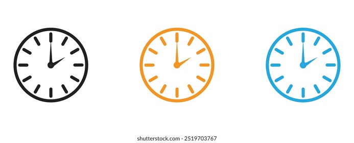 Clock two icon Thin line illustration set