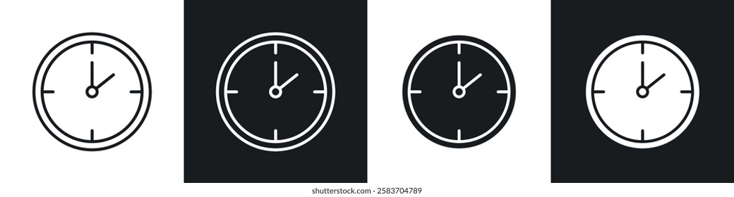 Clock two icons collection in black and white filled and line versions