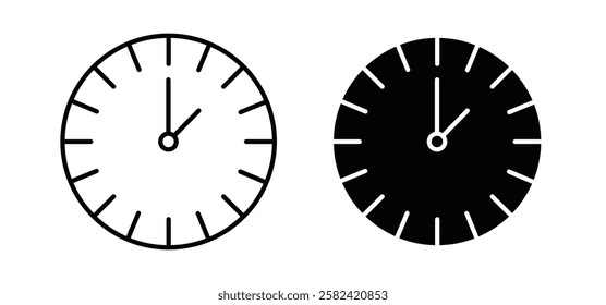 Clock two icons pack vectors in black flat and strokes